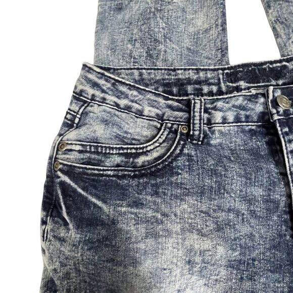 REVOLT Acid Wash Jeans Distressed Ripped Blue Stretch Denim - Picture 2 of 10